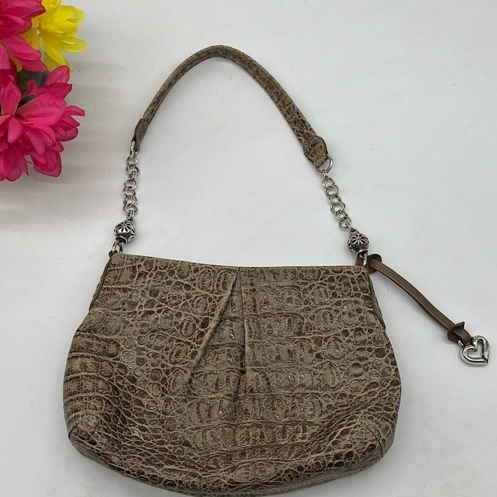 Brighton Brown tan Embossed Leather Shoulder bag w/ chain leather strap BRN7013D